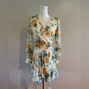 Astr Floral Long Sleeve Mini Wrap Dress